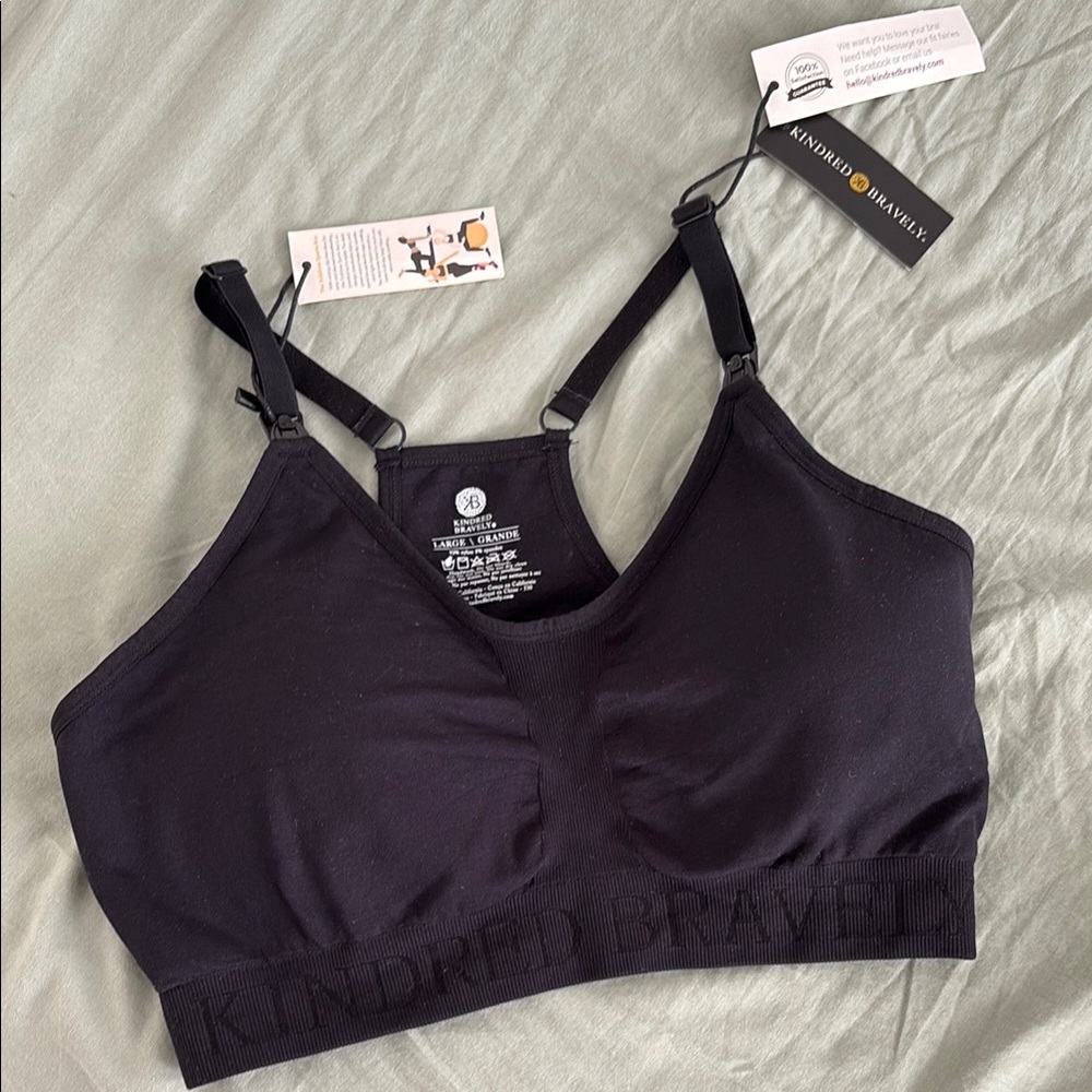 Kindred Bravely Black Breast Feeding/Nursing Sublime Sports Bra Large NWT